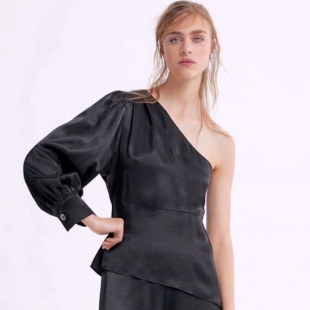 Zara One Sleeve Satin Blouse Sz. XS